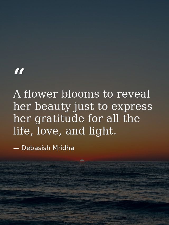 A flower blooms to reveal her beauty just to express her gratitude for all the life, love, and light. — Debasish Mridha