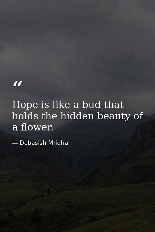 Hope is like a bud that holds the hidden beauty of a flower. — Debasish Mridha