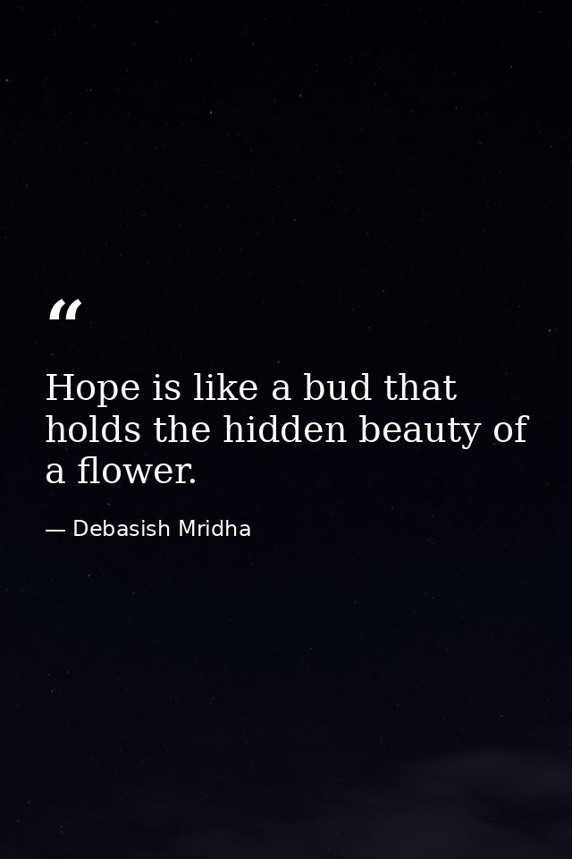 Hope is like a bud that holds the hidden beauty of a flower. — Debasish Mridha