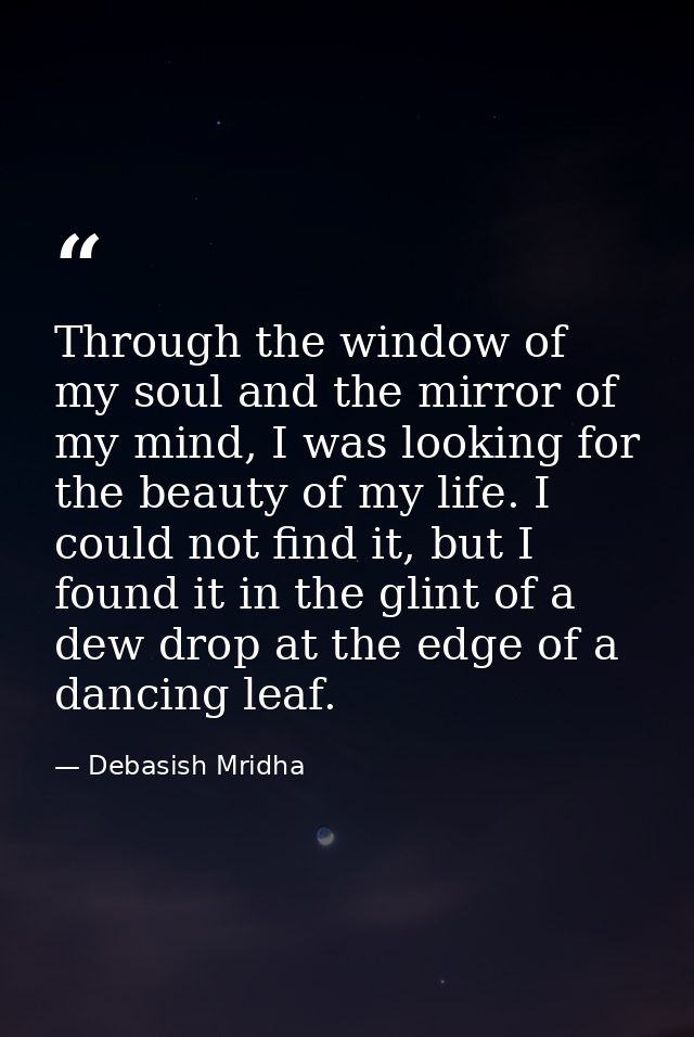 Through the window of my soul and the mirror of my mind, I was looking for the beauty of my life. I could not find it, b — Debasish Mridha