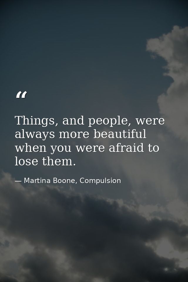 Things, and people, were always more beautiful when you were afraid to lose them. — Martina Boone, Compulsion