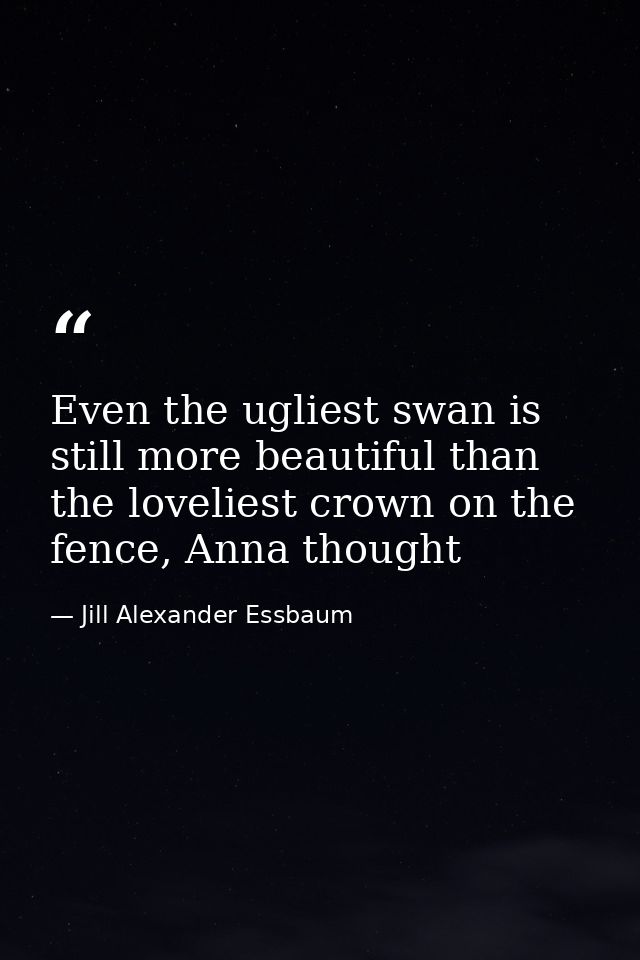 Even the ugliest swan is still more beautiful than the loveliest crown on the fence, Anna thought — Jill Alexander Essbaum