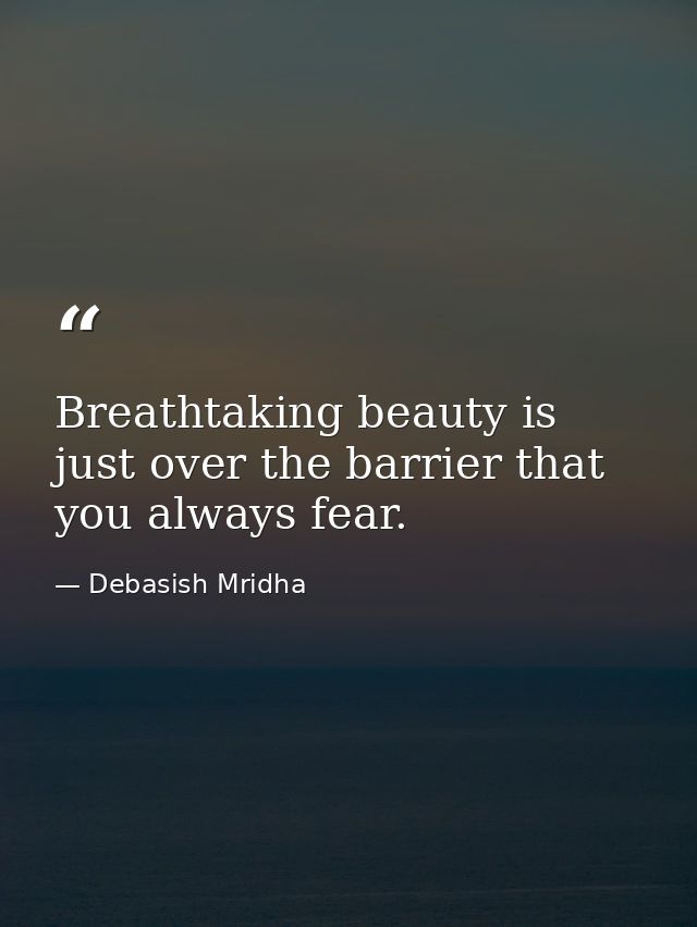 Breathtaking beauty is just over the barrier that you always fear. — Debasish Mridha