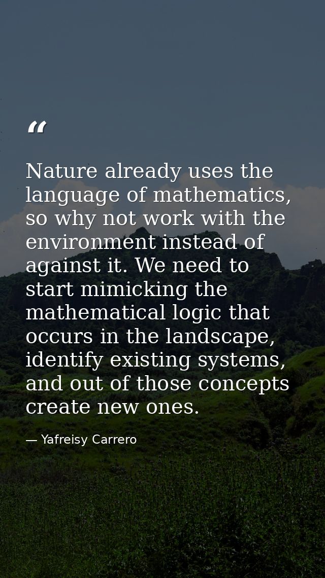 Nature already uses the language of mathematics, so why not work with the environment instead of against it. We need to  — Yafreisy Carrero