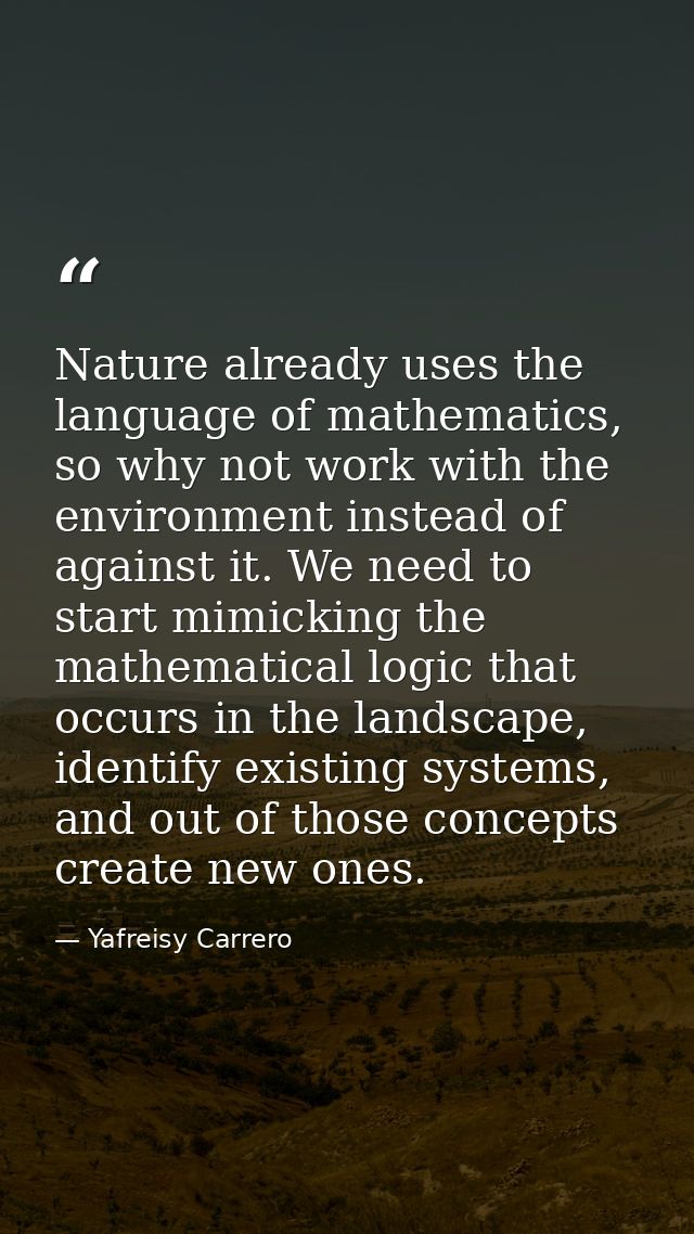 Nature already uses the language of mathematics, so why not work with the environment instead of against it. We need to  — Yafreisy Carrero