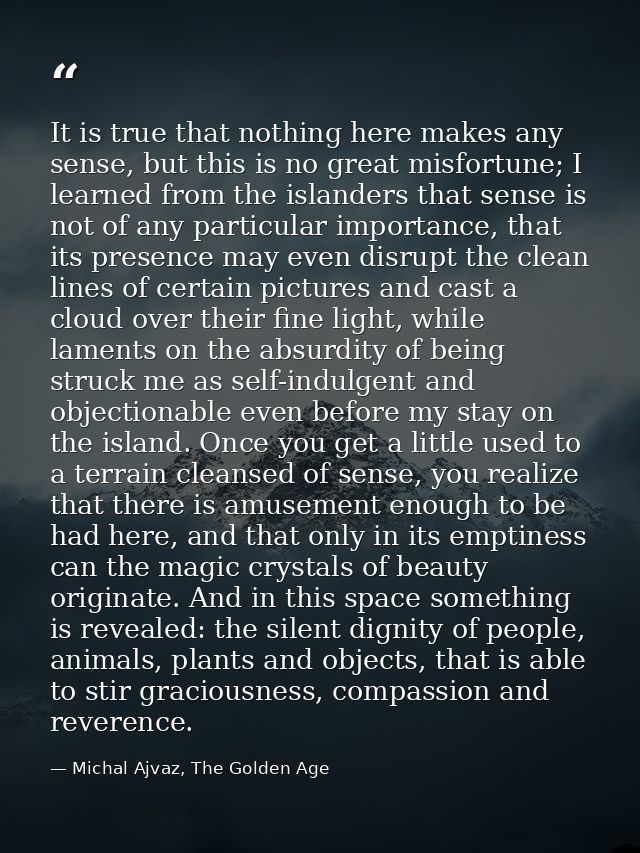 It is true that nothing here makes any sense, but this is no great misfortune; I learned from the islanders that sense i — Michal Ajvaz, The Golden Age