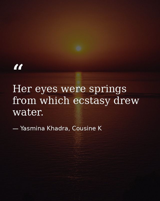 Her eyes were springs from which ecstasy drew water. — Yasmina Khadra, Cousine K