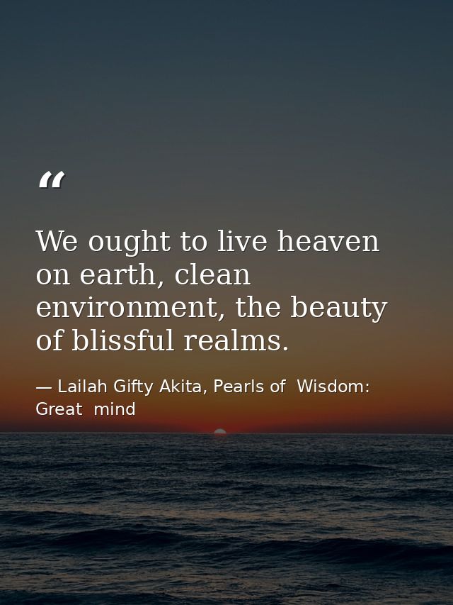 We ought to live heaven on earth, clean environment, the beauty of blissful realms. — Lailah Gifty Akita, Pearls of  Wisdom: Great  mind