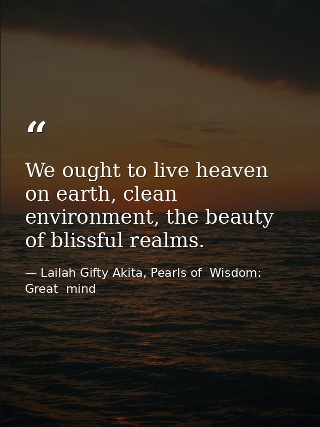 We ought to live heaven on earth, clean environment, the beauty of blissful realms. — Lailah Gifty Akita, Pearls of  Wisdom: Great  mind