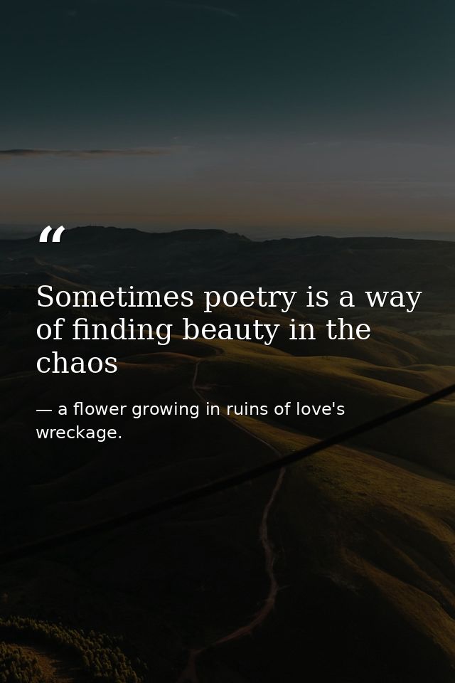 Sometimes poetry is a way of finding beauty in the chaos — a flower growing in ruins of love's wreckage.