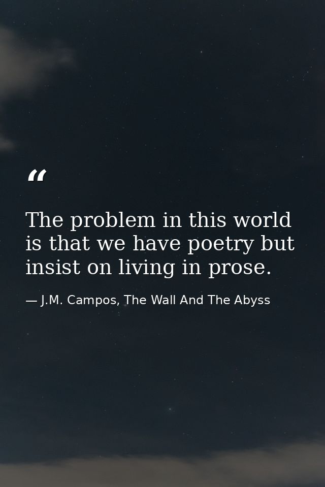 The problem in this world is that we have poetry but insist on living in prose. — J.M. Campos, The Wall And The Abyss