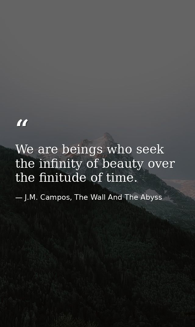 We are beings who seek the infinity of beauty over the finitude of time. — J.M. Campos, The Wall And The Abyss