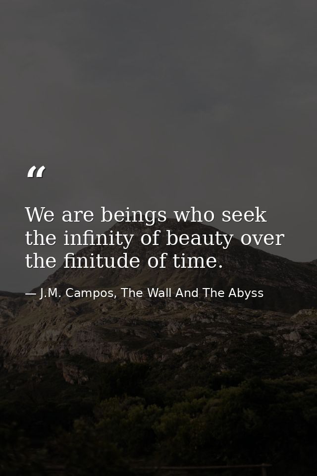 We are beings who seek the infinity of beauty over the finitude of time. — J.M. Campos, The Wall And The Abyss