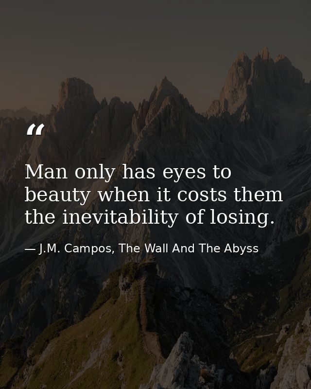 Man only has eyes to beauty when it costs them the inevitability of losing. — J.M. Campos, The Wall And The Abyss