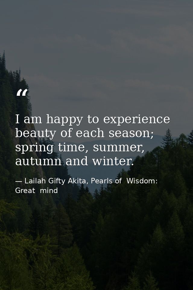 I am happy to experience beauty of each season; spring time, summer, autumn and winter. — Lailah Gifty Akita, Pearls of  Wisdom: Great  mind
