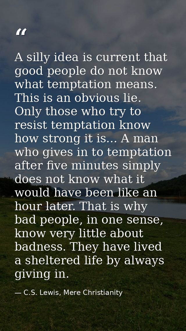 A silly idea is current that good people do not know what temptation means. This is an obvious lie. Only those who try t — C.S. Lewis, Mere Christianity