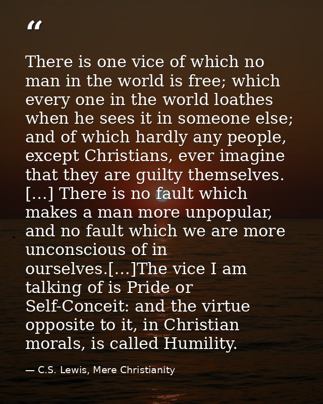 There is one vice of which no man in the world is free; which every one in the world loathes when he sees it in someone  — C.S. Lewis, Mere Christianity
