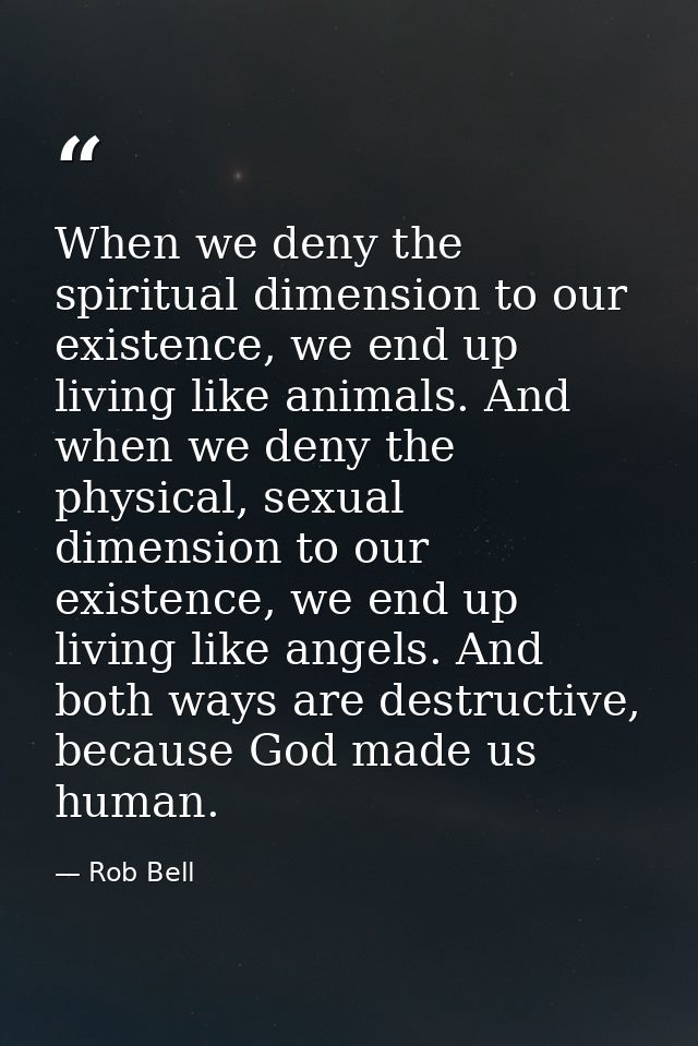 When we deny the spiritual dimension to our existence, we end up living like animals. And when we deny the physical, sex — Rob Bell