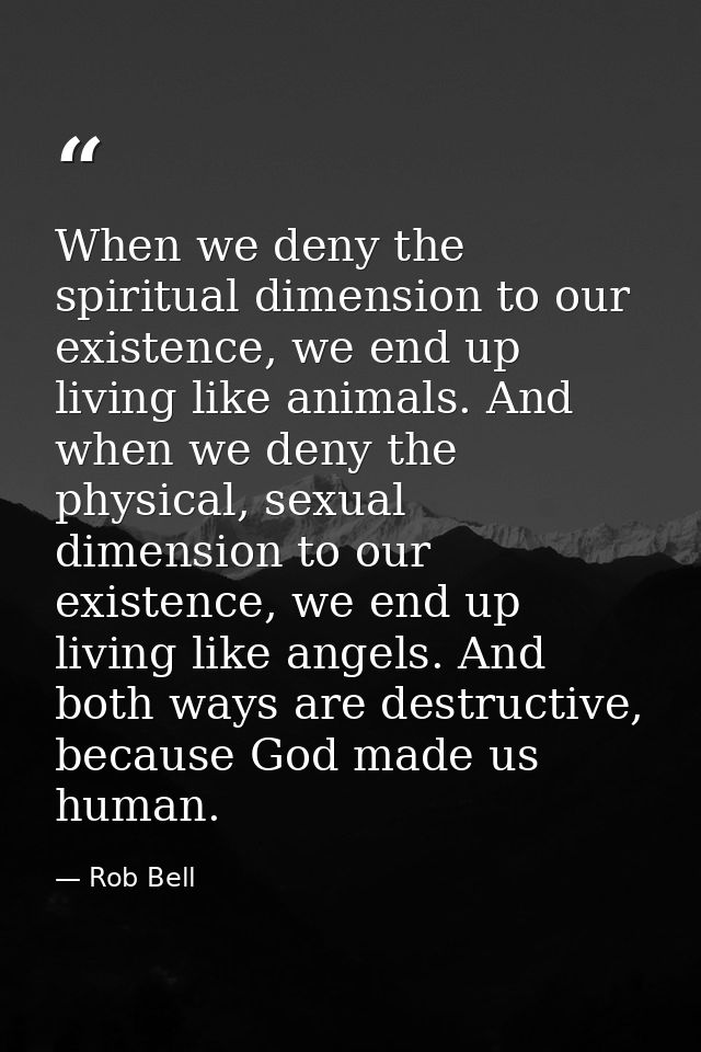 When we deny the spiritual dimension to our existence, we end up living like animals. And when we deny the physical, sex — Rob Bell