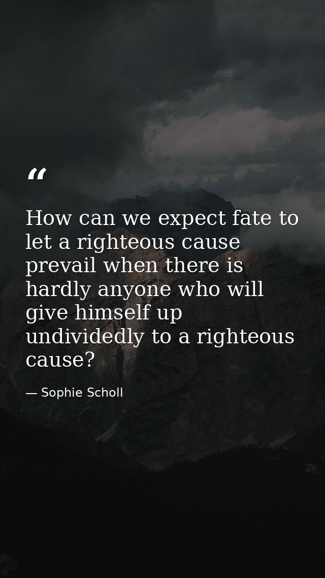 How can we expect fate to let a righteous cause prevail when there is hardly anyone who will give himself up undividedly — Sophie Scholl