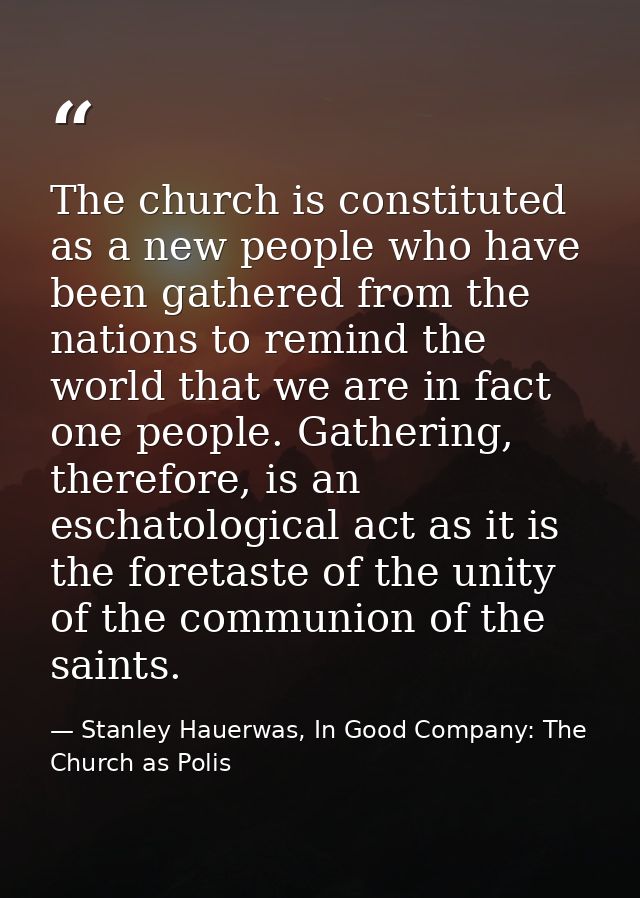 The church is constituted as a new people who have been gathered from the nations to remind the world that we are in fac — Stanley Hauerwas, In Good Company: The Church as Polis