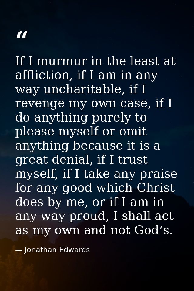 If I murmur in the least at affliction, if I am in any way uncharitable, if I revenge my own case, if I do anything pure — Jonathan Edwards