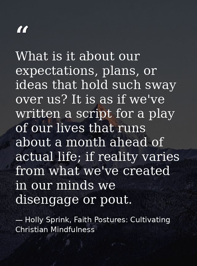 What is it about our expectations, plans, or ideas that hold such sway over us? It is as if we've written a script for a — Holly Sprink, Faith Postures: Cultivating Christian Mindfulness