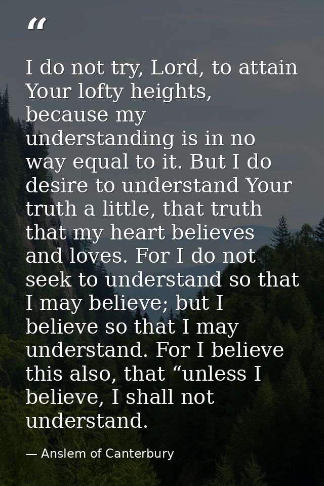 I do not try, Lord, to attain Your lofty heights, because my understanding is in no way equal to it. But I do desire to  — Anslem of Canterbury