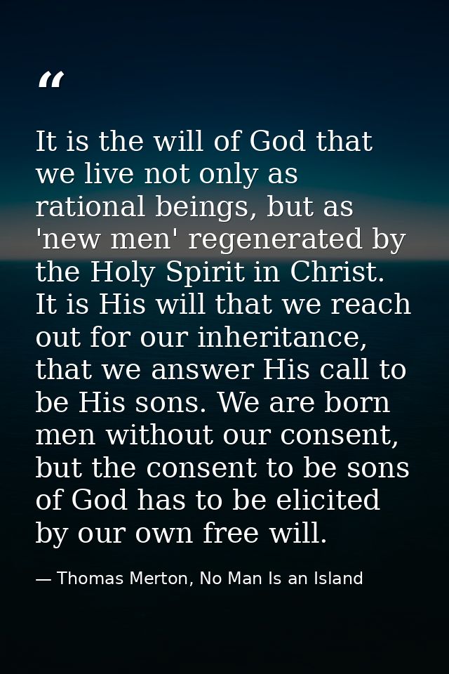 It is the will of God that we live not only as rational beings, but as 'new men' regenerated by the Holy Spirit in Chris — Thomas Merton, No Man Is an Island