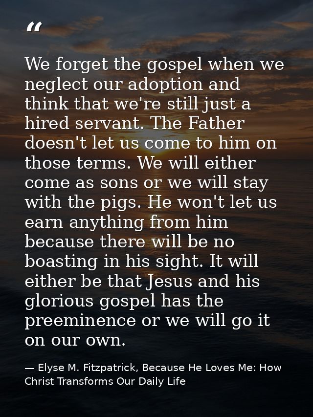 We forget the gospel when we neglect our adoption and think that we're still just a hired servant. The Father doesn't le — Elyse M. Fitzpatrick, Because He Loves Me: How Christ Transforms Our Daily Life