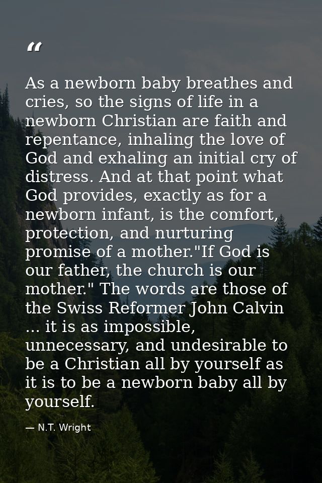 As a newborn baby breathes and cries, so the signs of life in a newborn Christian are faith and repentance, inhaling the — N.T. Wright