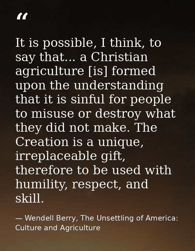 It is possible, I think, to say that... a Christian agriculture [is] formed upon the understanding that it is sinful for — Wendell Berry, The Unsettling of America: Culture and Agriculture