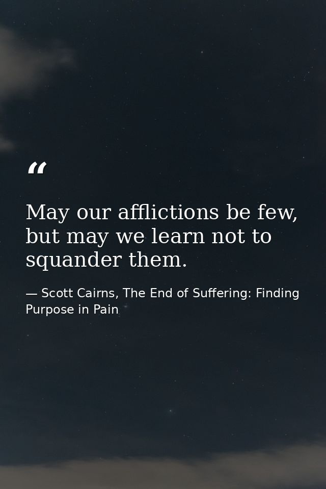 May our afflictions be few, but may we learn not to squander them. — Scott Cairns, The End of Suffering: Finding Purpose in Pain