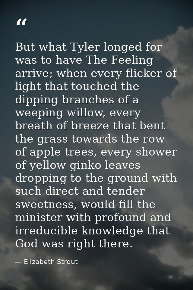 But what Tyler longed for was to have The Feeling arrive; when every flicker of light that touched the dipping branches  — Elizabeth Strout