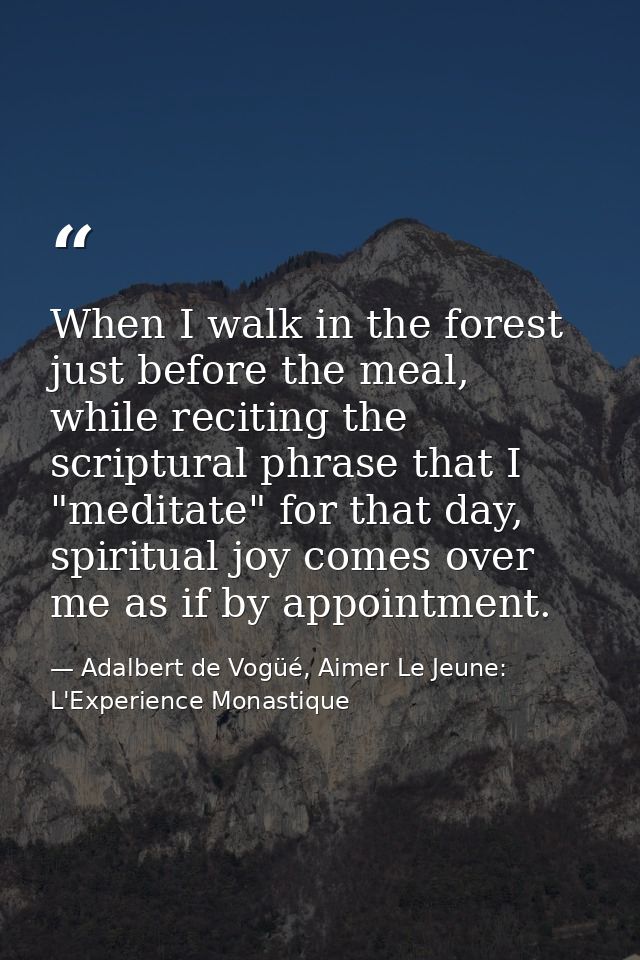 When I walk in the forest just before the meal, while reciting the scriptural phrase that I "meditate" for that day, spi — Adalbert de Vogüé, Aimer Le Jeune: L'Experience Monastique