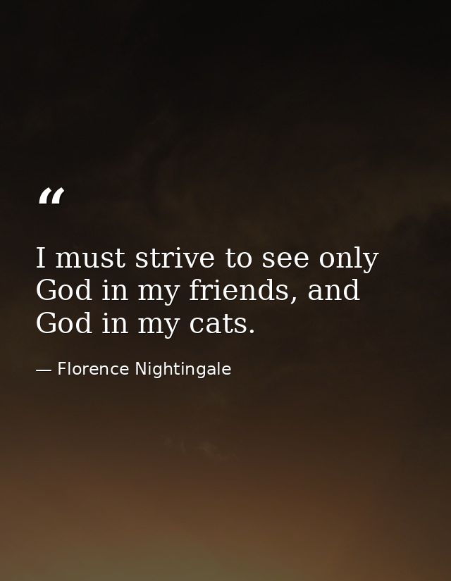 I must strive to see only God in my friends, and God in my cats. — Florence Nightingale