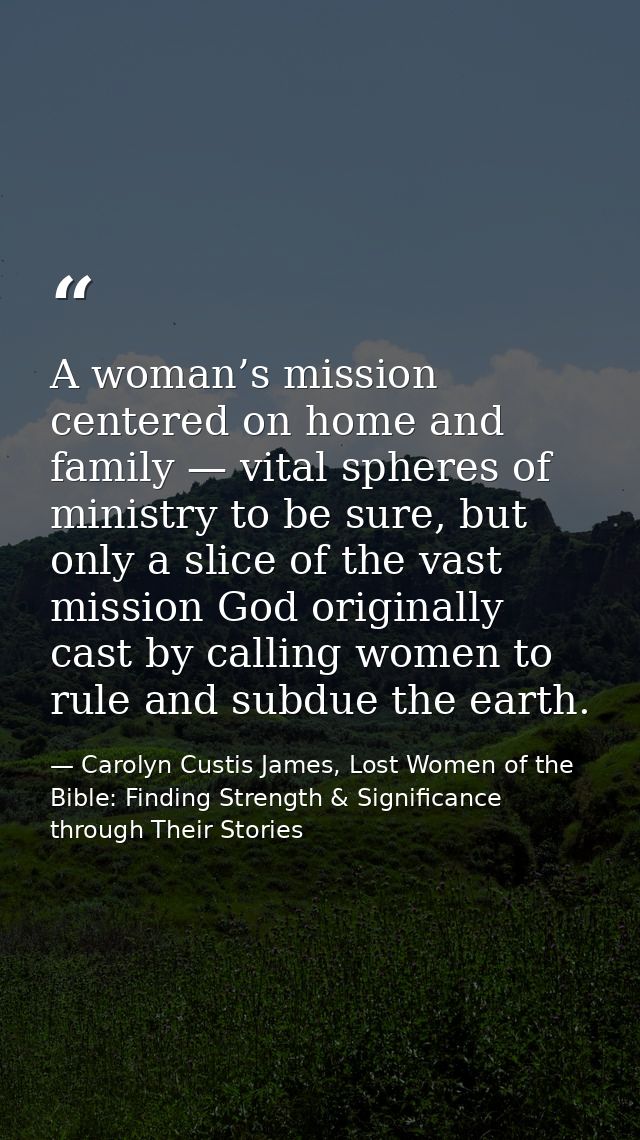A woman’s mission centered on home and family — vital spheres of ministry to be sure, but only a slice of the vast missi — Carolyn Custis James, Lost Women of the Bible: Finding Strength & Significance through Their Stories