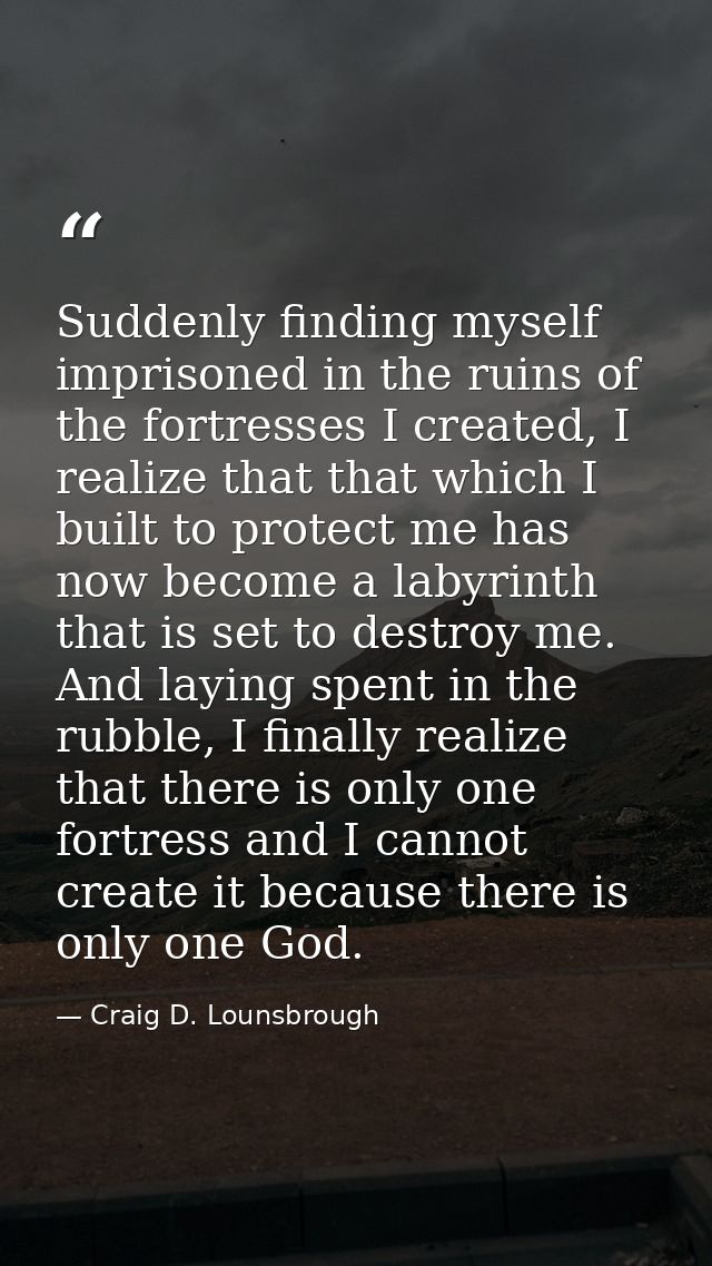 Suddenly finding myself imprisoned in the ruins of the fortresses I created, I realize that that which I built to protec — Craig D. Lounsbrough