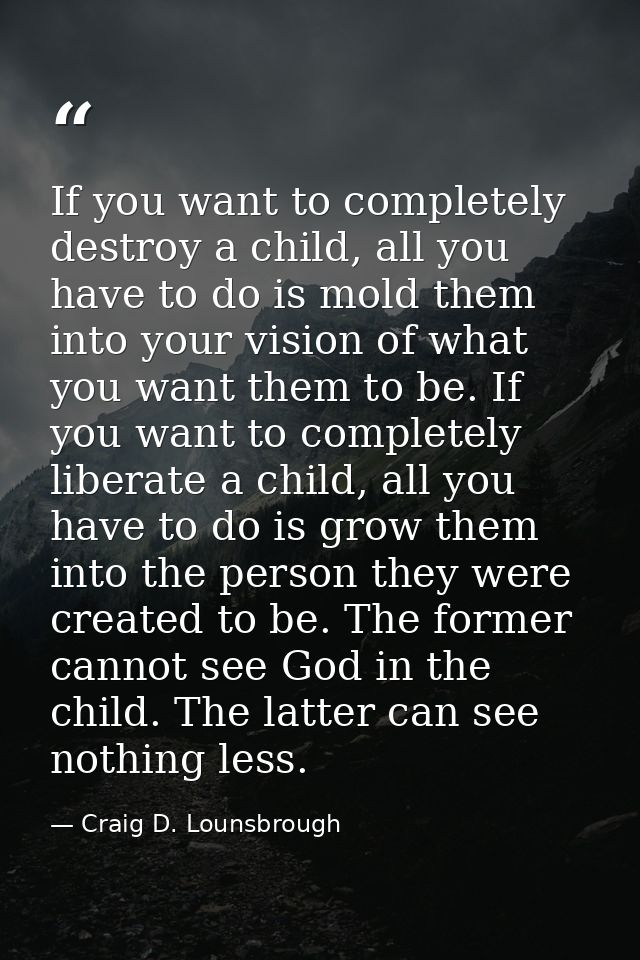 If you want to completely destroy a child, all you have to do is mold them into your vision of what you want them to be. — Craig D. Lounsbrough