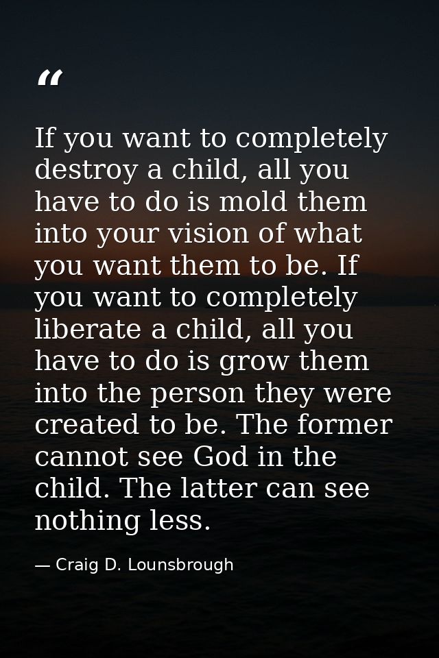 If you want to completely destroy a child, all you have to do is mold them into your vision of what you want them to be. — Craig D. Lounsbrough