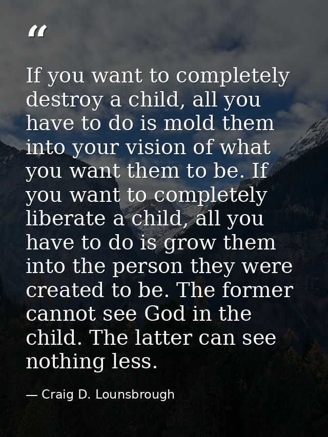 If you want to completely destroy a child, all you have to do is mold them into your vision of what you want them to be. — Craig D. Lounsbrough