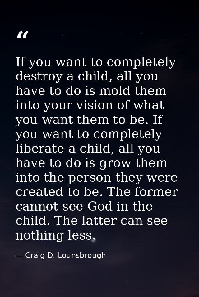 If you want to completely destroy a child, all you have to do is mold them into your vision of what you want them to be. — Craig D. Lounsbrough