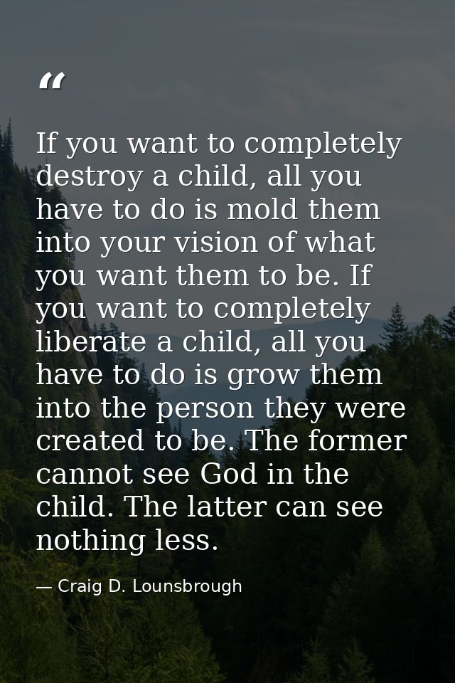 If you want to completely destroy a child, all you have to do is mold them into your vision of what you want them to be. — Craig D. Lounsbrough