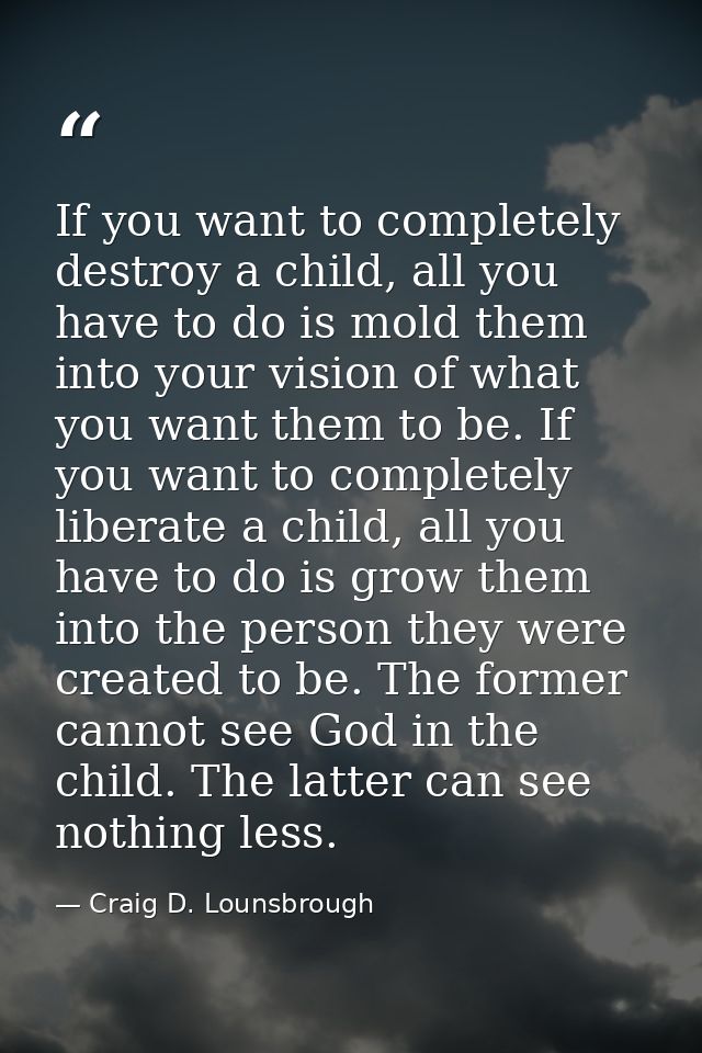 If you want to completely destroy a child, all you have to do is mold them into your vision of what you want them to be. — Craig D. Lounsbrough