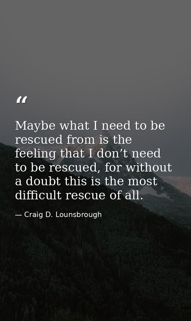 Maybe what I need to be rescued from is the feeling that I don’t need to be rescued, for without a doubt this is the mos — Craig D. Lounsbrough