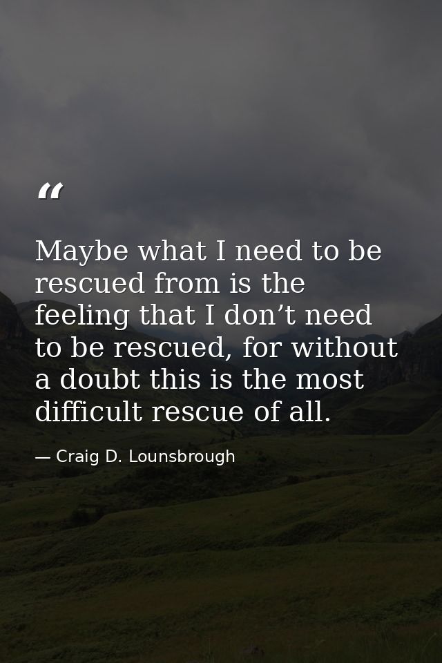 Maybe what I need to be rescued from is the feeling that I don’t need to be rescued, for without a doubt this is the mos — Craig D. Lounsbrough