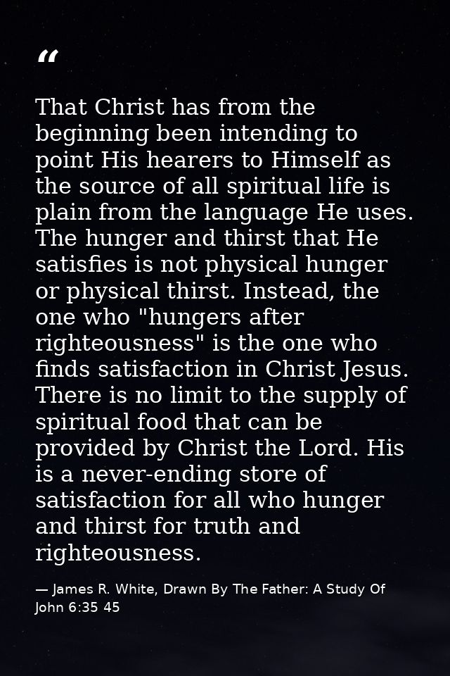 That Christ has from the beginning been intending to point His hearers to Himself as the source of all spiritual life is — James R. White, Drawn By The Father: A Study Of John 6:35 45