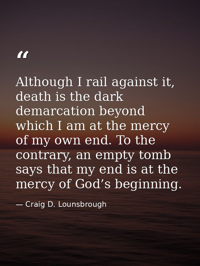 Although I rail against it, death is the dark demarcation beyond which I am at the mercy of my own end. To the contrary, — Craig D. Lounsbrough