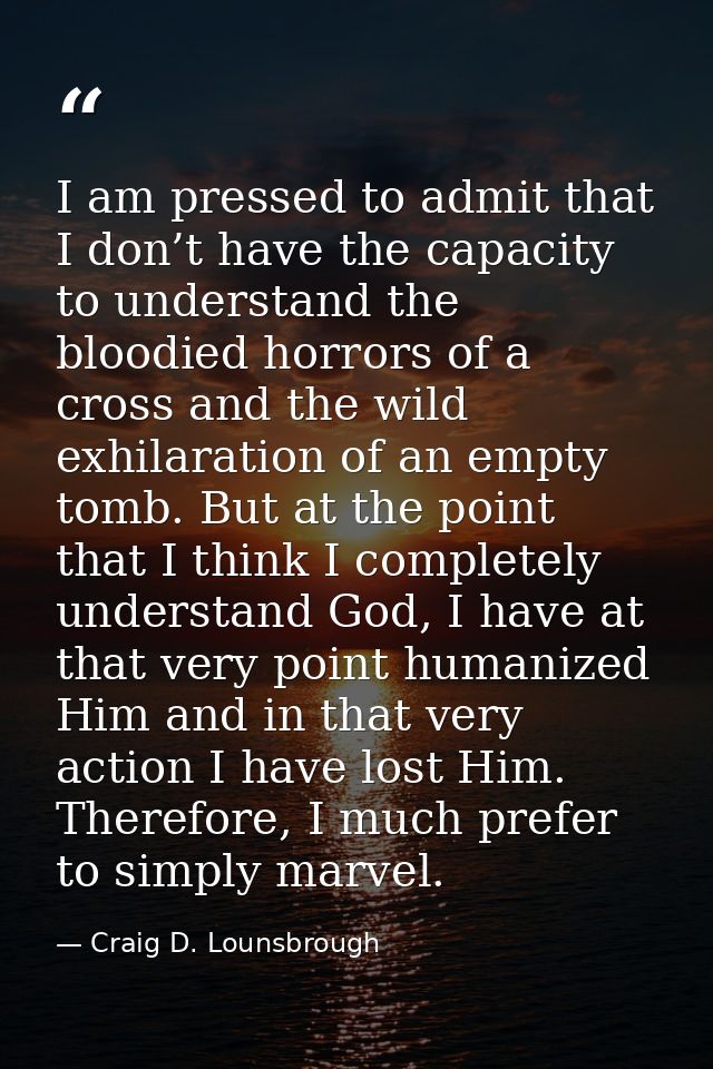 I am pressed to admit that I don’t have the capacity to understand the bloodied horrors of a cross and the wild exhilara — Craig D. Lounsbrough
