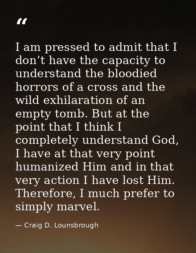 I am pressed to admit that I don’t have the capacity to understand the bloodied horrors of a cross and the wild exhilara — Craig D. Lounsbrough
